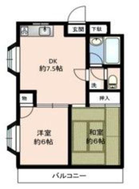 エクセレンス山口(2DK/1階)の間取り写真