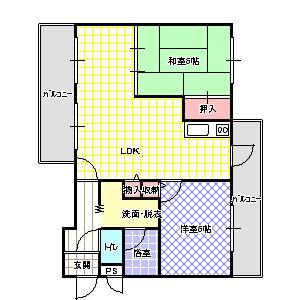 ハイツ香里ウエスト(2LDK/2階)の間取り写真