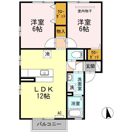 キュベレイ(2LDK/1階)の間取り写真