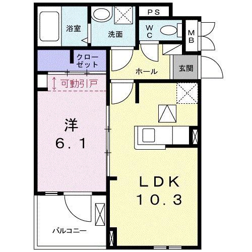 カーサ りんくう・M(1LDK/1階)の間取り写真