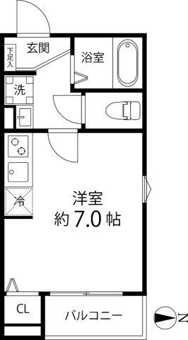 TS CUORE六町I(ワンルーム/2階)の間取り写真