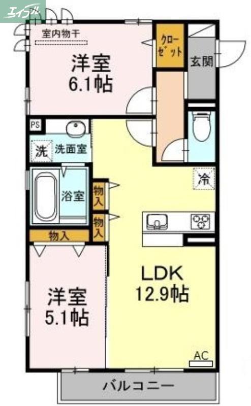 イル ヴィラージュ A棟(2LDK/2階)の間取り写真
