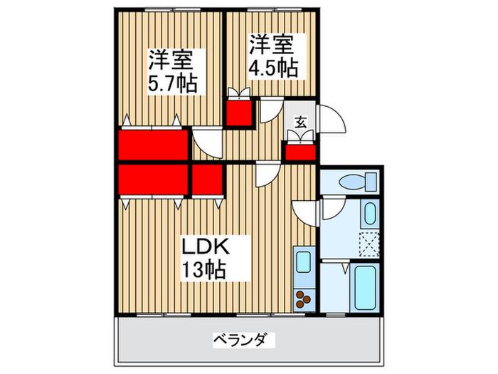 シャルム大山(2LDK/2階)の間取り写真
