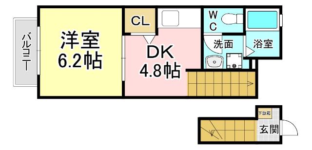 ラディエ足原(1DK/2階)の間取り写真