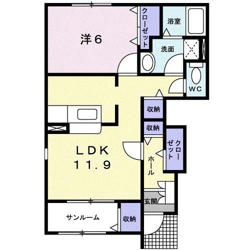 グリーン・フィールズNIII(1LDK/1階)の間取り写真