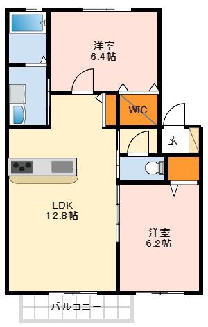 シャーメゾン鈴の宮(2LDK/1階)の間取り写真