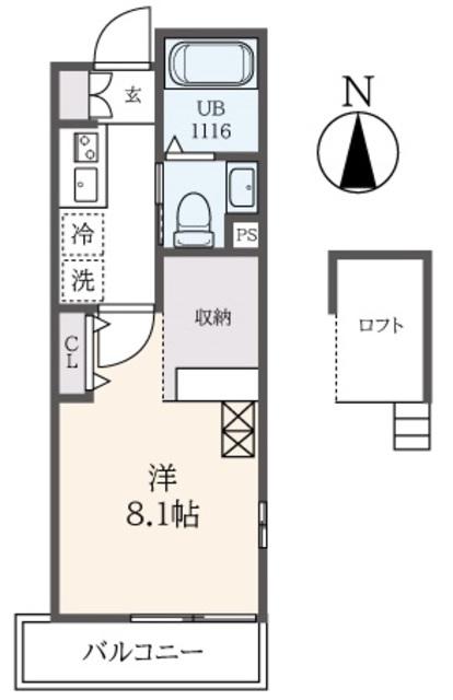 マリンルージュ横浜(1K/1階)の間取り写真