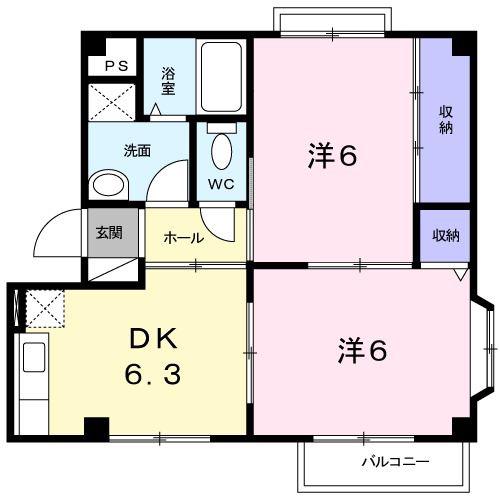 ヴィクトワール本城(2DK/2階)の間取り写真