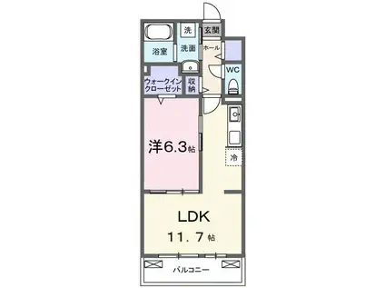 ブライトリーフ(1LDK/3階)の間取り写真