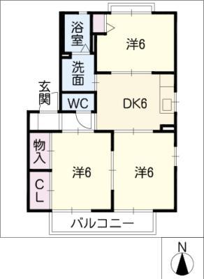 CASA・ACORDED棟(3DK/2階)の間取り写真