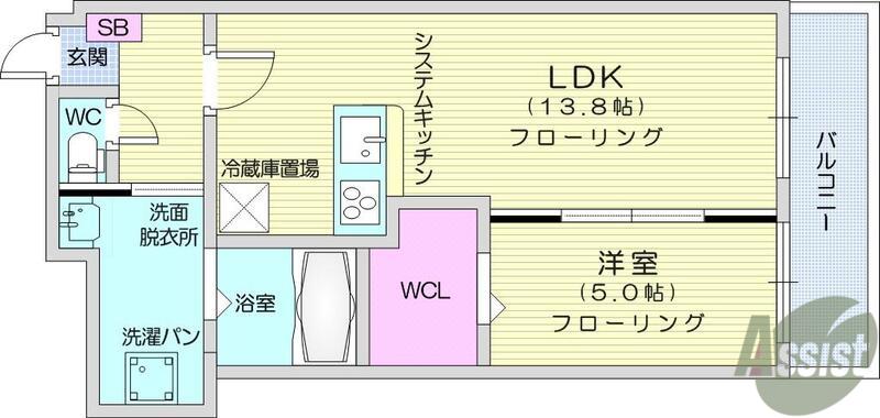 KANON SENDAI(1LDK/4階)の間取り写真