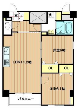 K&Kビルディング(2LDK/8階)の間取り写真
