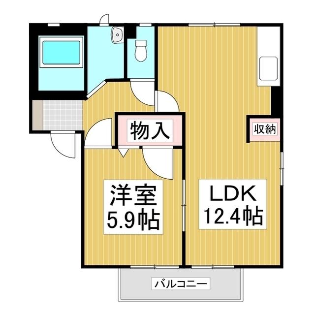 ディアス瓜田B(1LDK/1階)の間取り写真
