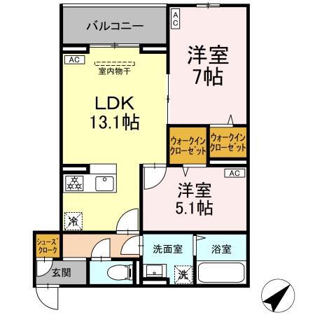 CLASSEUM都賀(2LDK/1階)の間取り写真