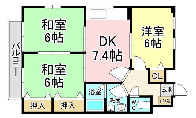 ロージュマン山内(3DK/2階)の間取り写真