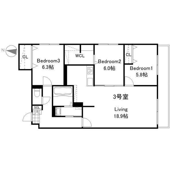 ZABO HILLS MINAMI6JO(3LDK/2階)の間取り写真