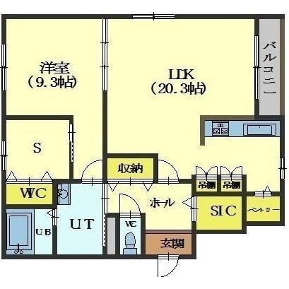 インペリアルS(1LDK/4階)の間取り写真