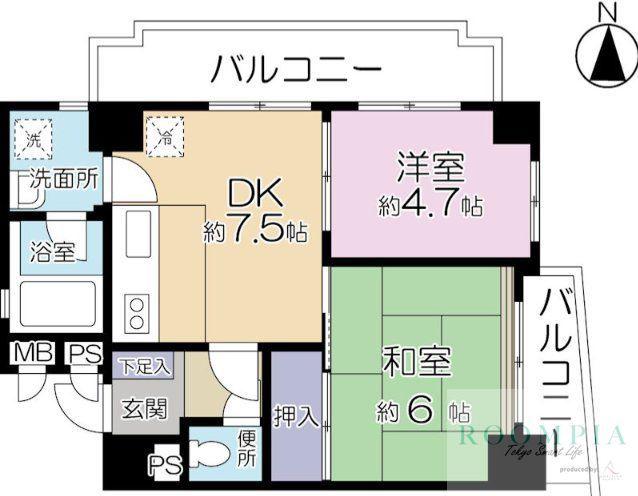 下落合ハウス(2LDK/5階)の間取り写真