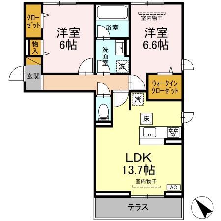 ESPOIR(2LDK/1階)の間取り写真
