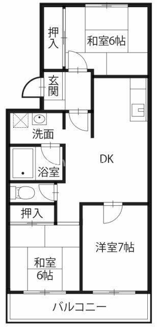 サラグレース川内(3DK/1階)の間取り写真