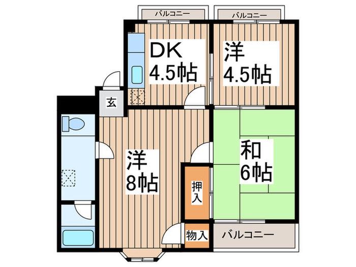 ラセーヌ東林間B(3DK/2階)の間取り写真