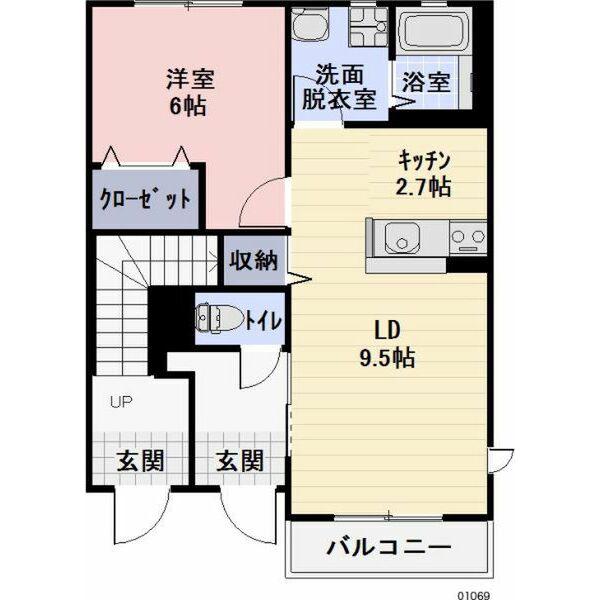 ソレイユ二重堀B棟(1LDK/1階)の間取り写真