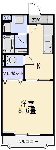 グランデII(1K/1階)の間取り写真