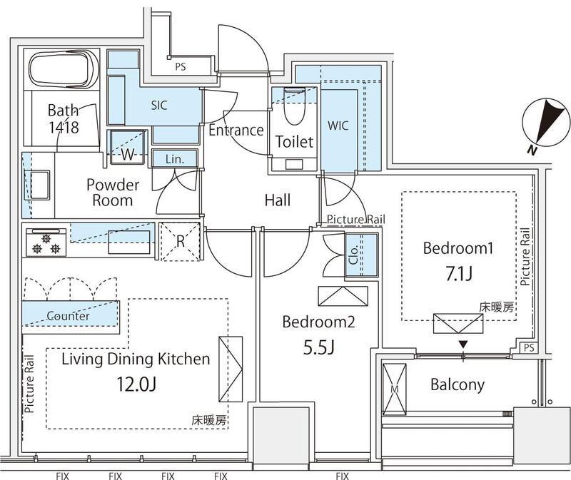 プレミストタワー白金高輪(2LDK/33階)の間取り写真