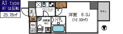 ザパーククロス阿波座(1K/2階)の間取り写真