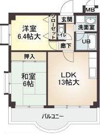 ハイネス岡本(2LDK/1階)の間取り写真