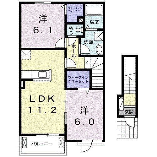 ガーデンプレイスD(2LDK/2階)の間取り写真