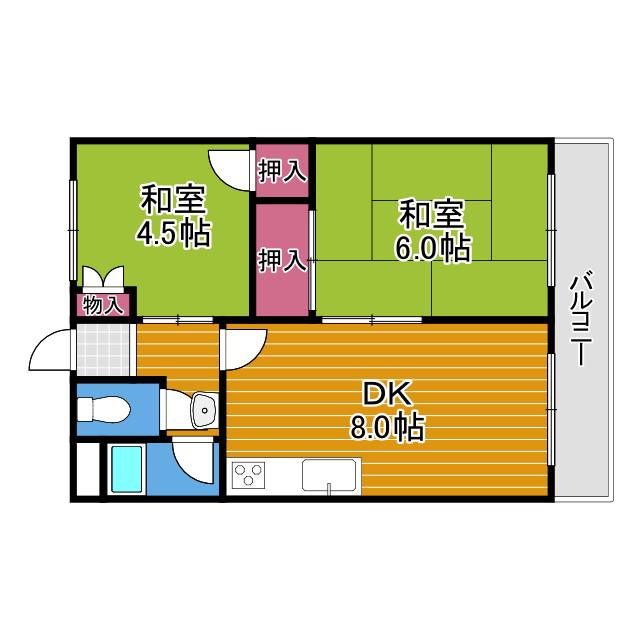西浦ビューハイツ(2DK/2階)の間取り写真