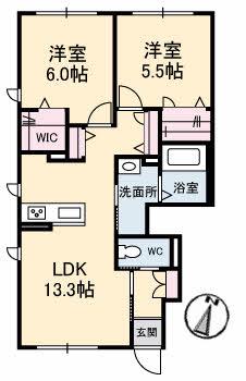 RAINBOW中島 C棟(2LDK/1階)の間取り写真