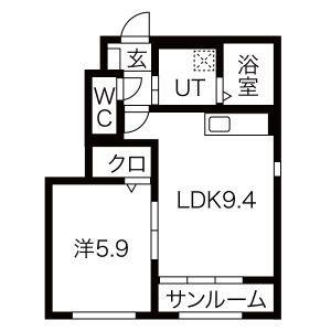 レジデンス吉岡2(1LDK/1階)の間取り写真