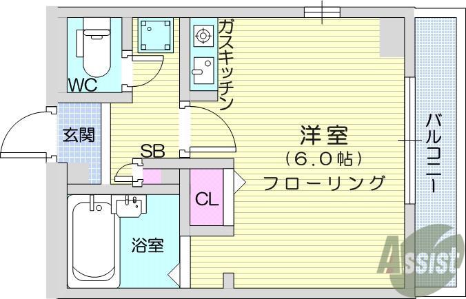 ノーブルシティ(ワンルーム/2階)の間取り写真