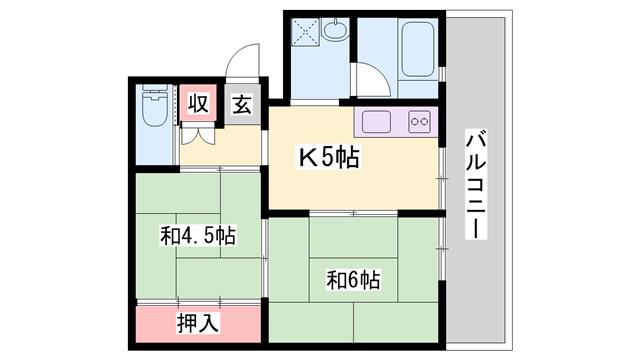 ビレッジハウス福崎(2DK/1階)の間取り写真