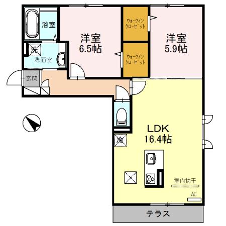 CANAL寿 A棟(2LDK/1階)の間取り写真