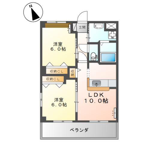 ル・レーヴ グラシュー(2LDK/2階)の間取り写真