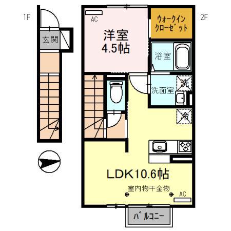 D-ROOM水落町(1LDK/2階)の間取り写真