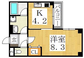プロヴァンス(1DK/3階)の間取り写真