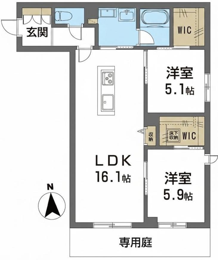 グランフィール(2LDK/1階)の間取り写真