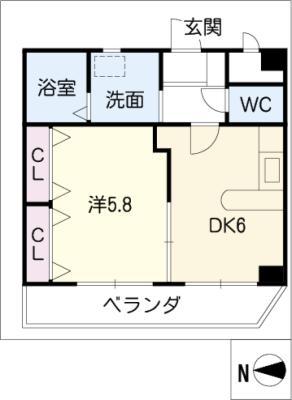 名鉄名古屋本線 男川駅 徒歩30分 6階建 築25年(1DK/3階)の間取り写真