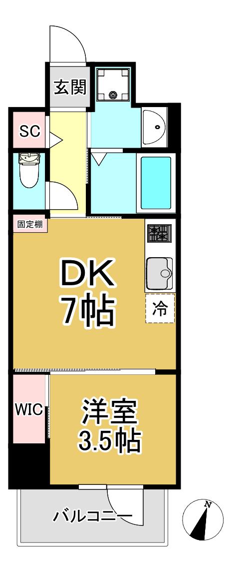国香通4丁目(1DK/11階)の間取り写真
