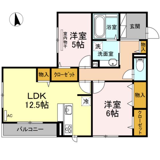 ピアチェーレアミカ(2LDK/3階)の間取り写真