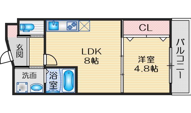 ル・レーヴ江坂(1LDK/5階)の間取り写真