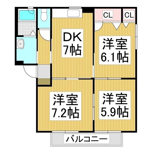 フィオーレB棟(3DK/2階)の間取り写真