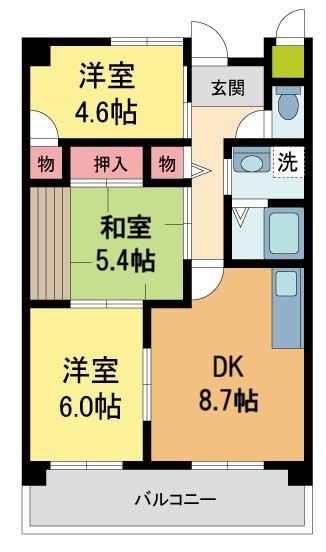 マンションむなかた(3LDK/3階)の間取り写真
