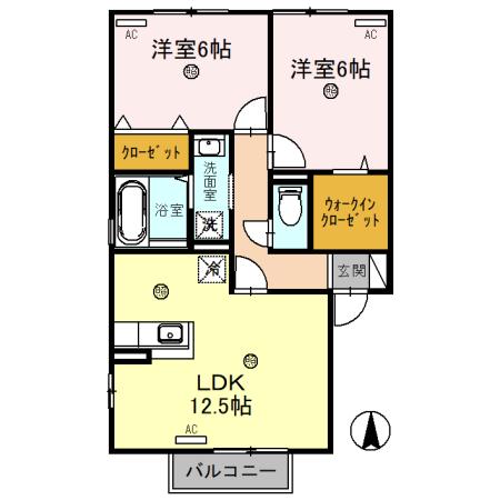 パル渕ノ上(2LDK/2階)の間取り写真