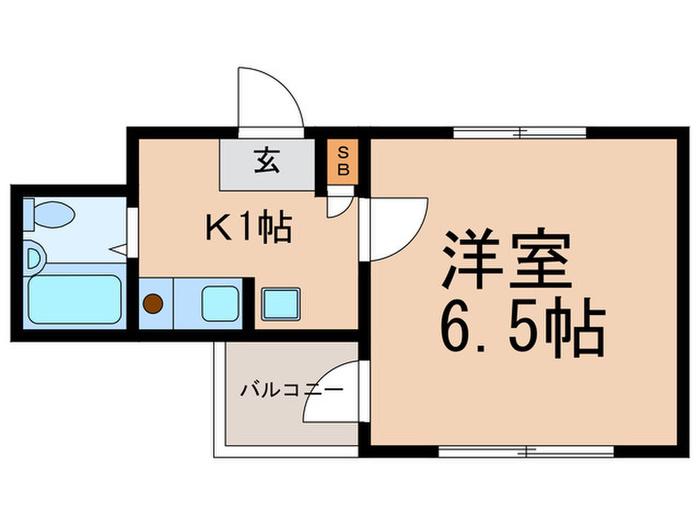岩屋ハイツ(1K/3階)の間取り写真