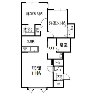 フルールII(2LDK/1階)の間取り写真